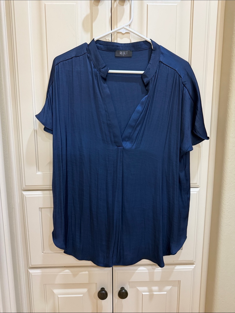 RESET Navy Short-Sleeve V-Neck Blouse